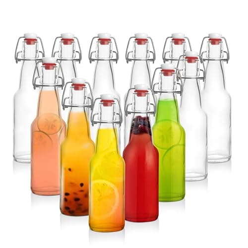 Barcaloo 12oz Flip Top Clear Glass Beer Bottles for Home Brewing - Set of 12 with Flip Caps for Beer and Wine Bottling - Family Owned American Business - Image 1