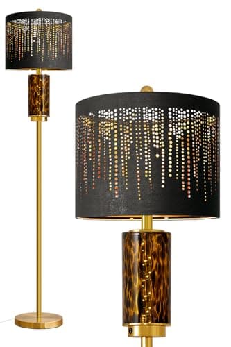 Oneach 63.75" Floor Lamp for Living Room, Modern Gold Lamp with LED Leopard Glass Night Light, Vintage Standing Lamp, Black Lampshade, Unique Luxury Tall Lamp for Bedroom Home Office(Bulb Included) - Image 6