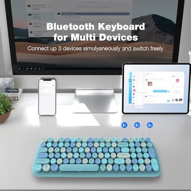 MOFII Wireless Bluetooth Keyboard, Typewriter Retro Round Keycaps Keyboard, Bluetooth 5.1 Tech Compatible with iPhone, iPad, Android, Windows, PC, Mac, Perfect for Home/Office (Blue Colorful) - Image 2