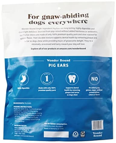 Amazon Brand - Wonder Bound Whole Pig Ears, Single Ingredient, Highly Digestible, Dog Treats for Puppy and Large/Medium Dogs, Pork, 18 count, 12.7 ounce (Pack of 1) - Image 2