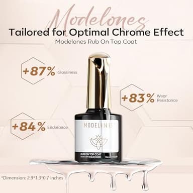 modelones Gel Top Coat for Chrome Nail Powder, Clear Mirror Shiny Chrome Top coat No Wipe Long Lasting Soak Off Nail Lamp High Gloss Chrome Top Coat Gel Nail Polish for Home DIY and Nail Salon - Image 4