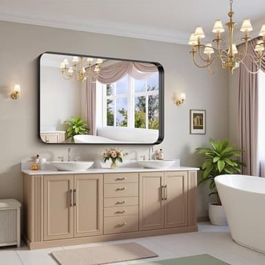 FORBATH 55x36 Inch Large Bathroom Mirror for Double Sinks, Brushed Black Deep Frame Wall Mirror with Rounded Corners, Anti-Rust Tempered Glass for Modern Farmhouse Vanity (Horizontal/Vertical) - Image 3