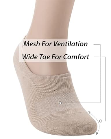 Pro Mountain No Show Socks Women Wide Toe Box For Health Y Heel Forefoot Size M Beige 4 Pack Cotton Cushion Footies Loafer Sneakers US Shoe 8-10 - Image 5