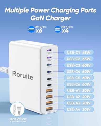 460W USB C Charger Block, 10-Port USB Charging Station GaN III PD Charger Type C & USB A, Dual 65W PC Laptop Fast Adapter for MacBook Pro/Air, iPhone, iPad, DELL, Samsung Galaxy, Android - White - Image 3