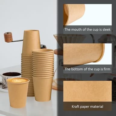Clawsoff 180 Pack 8 oz Paper Cups, Brown Kraft Disposable Paper Coffee Cups, Unbleached Paper Cups for Hot/Cold Beverage Party, Picnic, Travel, and Events. - Image 3