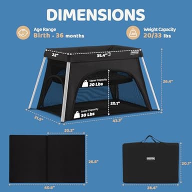 HARPPA Travel Crib with Comfy Mattress, Lightweight Portable Crib Requires No Assembly, Foldable Pack and Play for Baby and Toddlers, Compact Play Yard with Bed,Black - Image 9