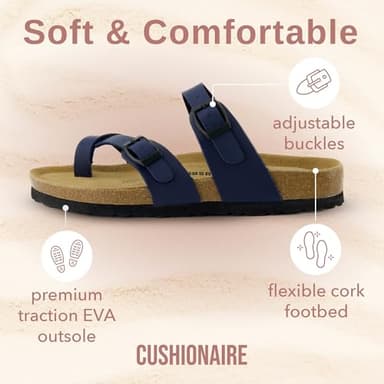 CUSHIONAIRE Luna Crossover Toe Strap Womens Sandals – Cork Footbed Slides with Adjustable Straps, Summer Sandals for Women 2025, NAVY 8.5 - Image 4