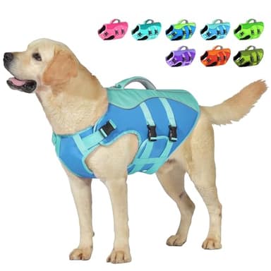 Petglad Dog Life Jacket, Reflective Dog Harness Life Vest with Rescue Handle for Swimming Boating, Adjustable High Buoyancy Flotation Swim Vest for Small Meium Large Dogs - Blue, S - Image 1