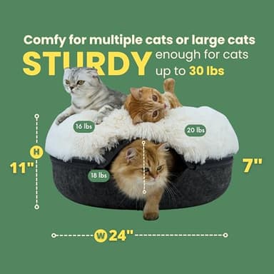 CATTASAURUS Peekaboo Cat Cave for Multiple & Large Cats Up to 30-45 Lbs, Fluffy Cat Beds for Indoor Cats, Scratch Detachable & Washable Tunnel Bed, Comfy Donut Cave (Dark Gray, Large (Calming)) - Image 3