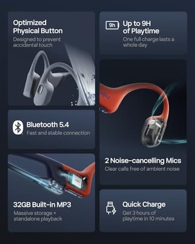 SHOKZ OpenSwim Pro - Open-Ear Bluetooth & MP3 Bone Conduction Sport Headphones, Swimming Headphones, IP68 Waterproof, Grey - Image 8