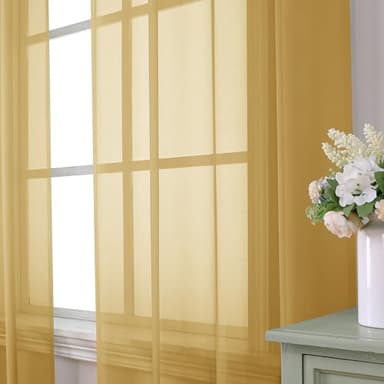 Aiyufeng Gold Sheer Curtains 63 Inch Length 2 Panels Set, Light Filtering Gold Window Curtain Drapes Treatment for Kitchen, Bedroom,Children Room, Dual Rod Pocket, 2 Pack of 42 x 63" - Image 2