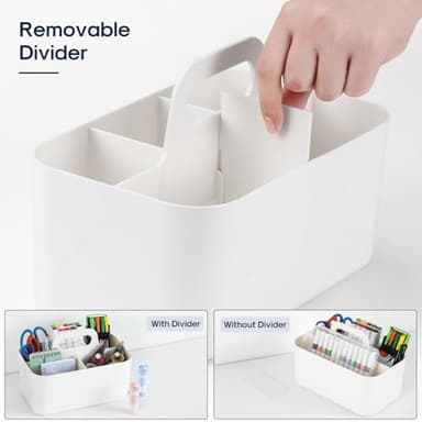 Multiuse Caddy Organizer with Handle - Stackable Plastic Tote Bin - Art Craft Supplies, Office, Desk, Stationery Pen Holder, Kitchen, Utensil, Makeup, Bathroom, Shower, Cleaning, Dorm Organizer -White - Image 6