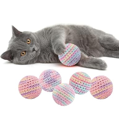 Ushang Pet Cat Toys Balls with Bell Inside, Kitten Interactive Toys, 6Pcs Colorfull Indoor Woolen Yarn Hand-Knitted Cat Chasing Balls Toy for Kitten - Image 4