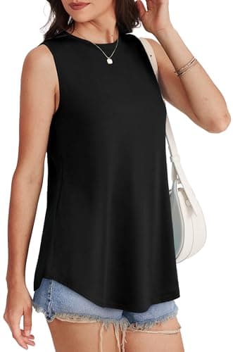 OFEEFAN Womens Tops Summer 2025 High Neck Black Tank Top Woman Dressy Tunics or Tops to Wear with Leggings L - Image 4