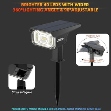 LEREKAM Solar Outdoor,40 LEDs Color Changing RGB Solar Landscape Path Lights,USB & Solar Powered Multicoloured Spotlights,14 Colors Auto Cycling Spotlights for Yard,Garden,2 Pack - Image 6
