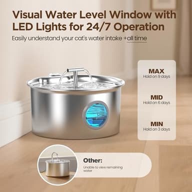 Cat Water Fountain Stainless Steel: 2.6L Cat Fountain for Drinking - Pet Water Fountain for Cats Indoor - Automatic Pet Water Dispenser Bowl - Best Auto Feeding Supplies Gift for Small Dog Large Kitty - Image 3