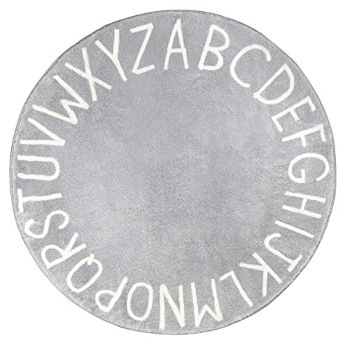 Topotdor Round Kids Play Rug Alphabet Nursery Area Rug Extra Large Soft Crawling Play Mat for Children Toddlers Bedroom (71 inch, Grey) - Image 1