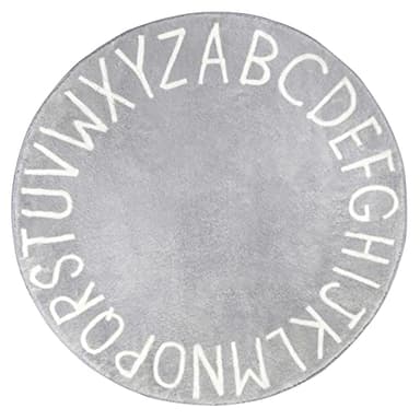 Topotdor Round Kids Play Rug Alphabet Nursery Area Rug Extra Large Soft Crawling Play Mat for Children Toddlers Bedroom (71 inch, Grey) - Image 1