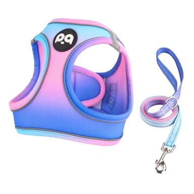 QQPETS Cat Harness and Leash Set for Walking Escape Proof, Safe Adjustable Kitten Vest with Reflective Strips, Easy Control Soft Mesh Lightweight Jacket (Blue-Pink Gradient, S(Chest 15”-15.7”)) - Image 7