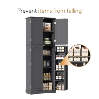 Yusong 64'' Kitchen Storage Cabinet, Tall Kitchen Pantry Storage Cabinet with Doors and Shelves, Food Pantry Cabinet Free Standing Pantry for Kitchen Dining Living Room, Grey - Image 8