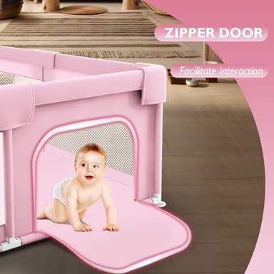 Baby Playpen for Babies and Toddlers with Mat Baby Fence Play Yards for Indoor & Outdoor with Breathable Mesh Anti-Fall (Pink - Image 3