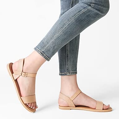 DREAM PAIRS Women's Ankle Strap Flat Sandals Open Toes One Band Buckle Summer Dressy Sandals,Size 9,Nude,Hoboo-N - Image 4