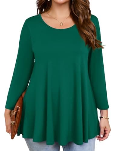 JollieLovin Womens 3/4 Sleeve Loose Fit Swing Tunic Tops Basic T Shirt(3X,Deep Green) - Image 2