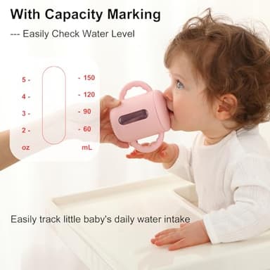 Seposeve 2 Pack Silicone Sippy Cups, Leak-Proof Baby Straw Cup for 6-12 Months, Spill Proof Toddler Cup with Straw 1-3 Years, with Capacity Marking, Non-slip Handle, Flow Control, 6 oz, Purple Pink - Image 5