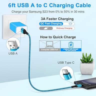 USB C Charger Cable Fast Charging 3 Pack 6ft for iPhone 17 16 15 Pro Max/15 Plus/15 Pro/15, 3.1A Braided Car Cord USB A to USB C Android Phone Power Cord for Samsung Galaxy S24 A54 A14 S23 Ultra S22 - Image 2