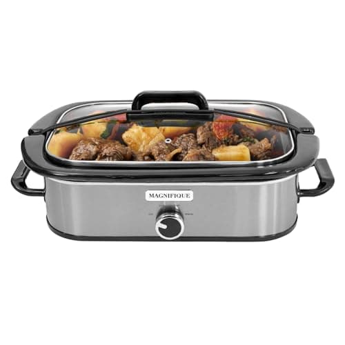 4-Quart Slow Cooker with Casserole Manual Warm Setting - Perfect Kitchen Small Appliance for Family Dinners, Dishwasher Safe Crock, Stainless Steel - Image 1