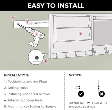 Ziivita Key Holder for Wall - Mail Holder Organizer Wall Mount with Shelf - Rustic Hanging Key Rack Hanger with Hooks Decorative for Home Letter Dog Leash Entryway Farmhouse Living Room Decor - Image 5