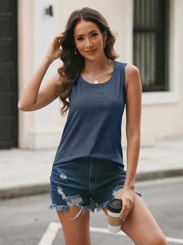 AUTOMET Womens Loose Fit Casual Flowy Tank Tops Square Neck Trendy Sleeveless Summer Tops Clothes Outfits 2025 Navy XXL - Image 4