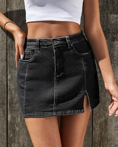 Vetinee Denim Skirt with Shorts Womens Jean Skorts High Waisted Black Skort Soft Black X-Large Fits Size 16 / Size 18 - Image 8