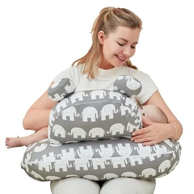 lasoftan Nursing Pillow for Breastfeeding, Breast Feeding Pillow for Mom Support, Adjustable Waist Strap and Removable Cotton Cover, Elephant - Image 1