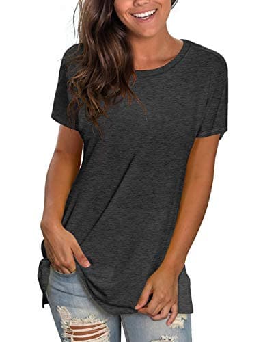 Saloogoe Shirts for Women Short Sleeve Tshirts Round Neck Tops Grey XL - Image 1
