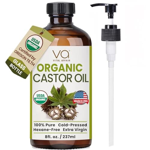 VITAL AFFAIR Castor Oil Organic Cold Pressed Unrefined Glass Bottle - USDA Certified Castor Oil For Hair Growth, Skin, Eyelashes, Eyebrows & Nails - 8 Fl Oz - Image 1