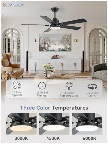 ZMISHIBO 2 Pack 52" Ceiling Fans with Lights, Black Modern Ceiling Fan with Remote, Farmhouse Indoor Ceiling Fan with Dual Finish Blades, Quiet & Strong Motor, Bright LED Light. - Image 2