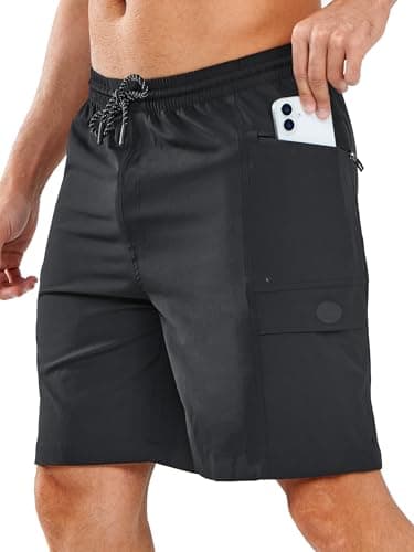 NORTHYARD Mens Swim Trunks Board Shorts 9 Inch Bathing Suit Swimwear Quick Dry Beach Short with Zipper Pocket - No Mesh Liner Black L - Image 1