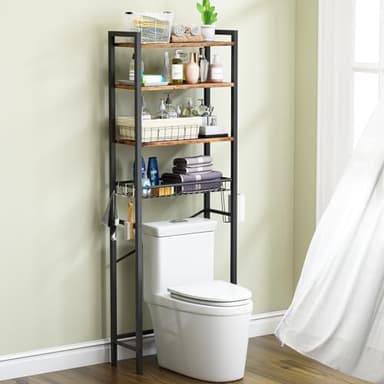 Kalrin Over-The-Toilet Storage Rack, 4-Tier Bathroom Organizer Shelf Over Toilet with Adjustable Shelf and Basket, Freestanding Space Saver Bathroom Shelves Above Toilet for Room (Vintage Brown) - Image 9
