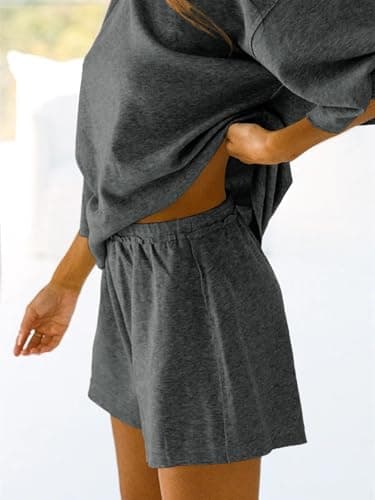 Tankaneo Womens Pajama Sets 3/4 Sleeve Oversized Tops and Elastic Waist Shorts Lounge Sets Loungewear Dark Grey - Image 2