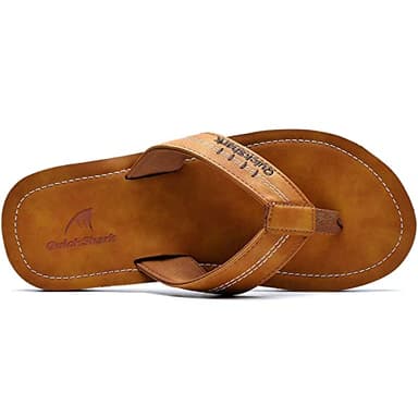 Quickshark Mens Flip Flops Leather Sandals Lightweight Beach Slippers Arch Support AKhaki Size 12 - Image 3