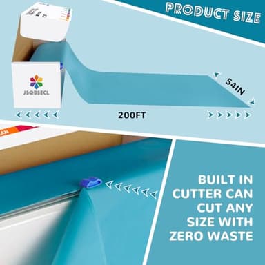 JSQBSECL 54 Inch X 200 Feet Plastic Table Cover Roll with Convenient Slide Cutter, Disposable Plastic Table Cloth Roll with Cut-to-Size Design for Weddings, Banquets, Parties (Turquoise) - Image 2
