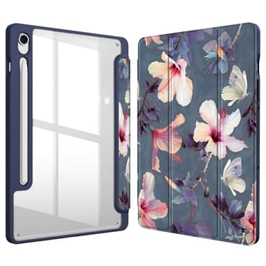 Fintie Hybrid Slim Case for Samsung Galaxy Tab S10 Lite/ S10 FE/ S9 FE 10.9 Inch/Tab S9 11 Inch with S Pen Holder, Shockproof Cover with Clear Transparent Back Shell, Auto Wake/Sleep,Blooming Hibiscus - Image 1