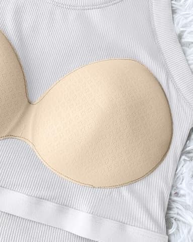 CHICME Women Built-in Bra Tank Tops Sleeveless Casual Shirts Racerback Ribbed Tank Tops White-L - Image 5