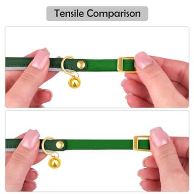OOPSDOGGY Rolled Leather Cat Collar with Bell - Reflective Kitten Collar with Safety Elastic Strap - Adjustable Small Pet Collars for Boy Girl Cats (Green) - Image 6