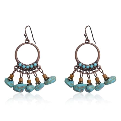 Boho Turquoise Drop Dangle Earrings Vintage Turquoise Beads Copper Earrings Western Dangling Earrings for Women Trendy - Image 1