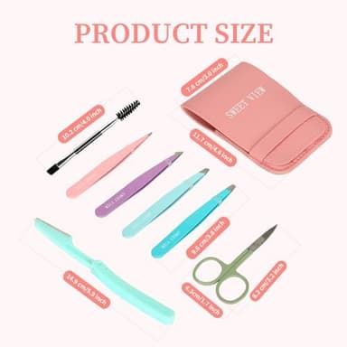 7pcs Eyebrow Tweezers Kit for Women Precision Plucker with Brow Scissors & Razor & Spoolie for Facial, Chin, Brow, Splinter and Ingrown Hair - Image 5