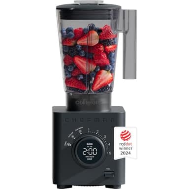 Chefman Obliterator 48 oz Countertop Blender for Smoothies, 1380W Motor to Crush Ice, Nuts, and Frozen Fruit with Stainless Steel Blade, Auto Blend Function, Includes Tamper and Scraper - Midnight - Image 1