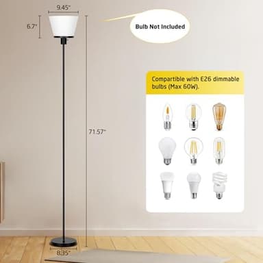 LED Floor Lamp Tall Standing Lamp, Black Modern Torchiere Floor Lamps for Bedroom Living Room Office, Bright Floor Lamp with White Plastic Shade, Bulb Not Included - Image 4