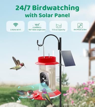 HIXX Smart Hummingbird Feeder with Camera Solar Powered, with Ant Moat & Bee Proof AI Bird Recognition, Easy Clean & Refill, with Coolfly Birdwatching APP, Ideal Gifts for Hummingbird Lover (17.5 oz) - Image 2